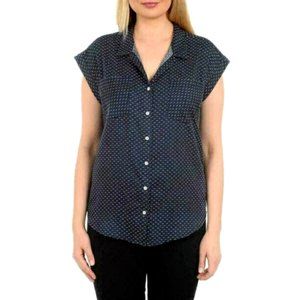 Jachs NWT Girlfriend Women's Tencel Blouse Navy Blue Swiss Dot Shirt Sz XXL